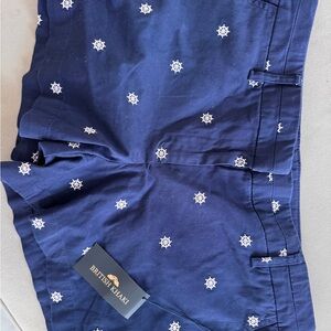 British Khaki Dark Blue Shorts with White Accents